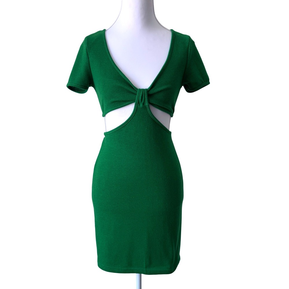 Cutout Mini Bodycon Dress Bright Green Reverse‎ S